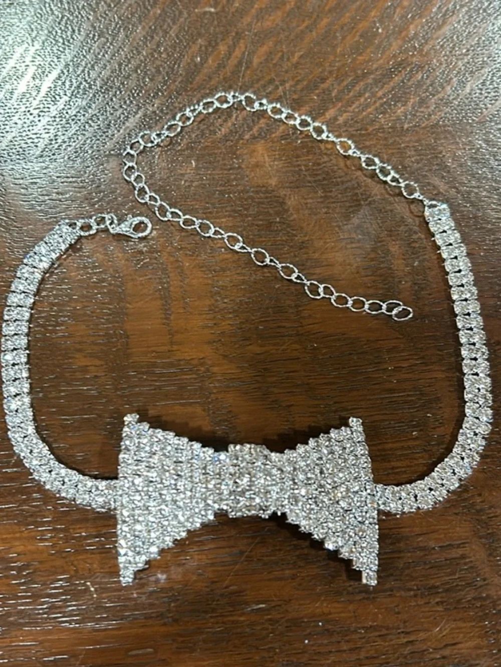 NWT Silver Crystal Bow Choker Necklace Sparkling Rhinestone Statement Coquette⁠